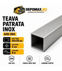 Teava patrata inox AISI 304, 50 x 50 x 3 mm, 6 metri